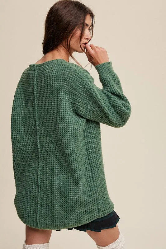 Slouchy V-neck Ribbed Knit Sweater