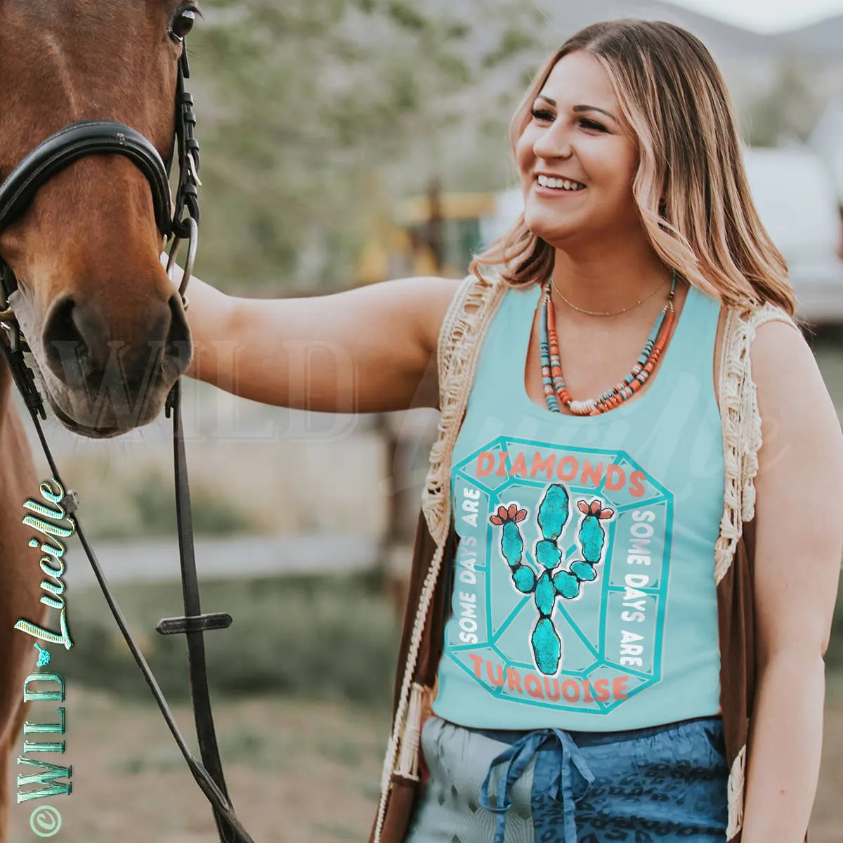 Some Days Are Diamonds Turquoise Cactus Women's Printed Tank