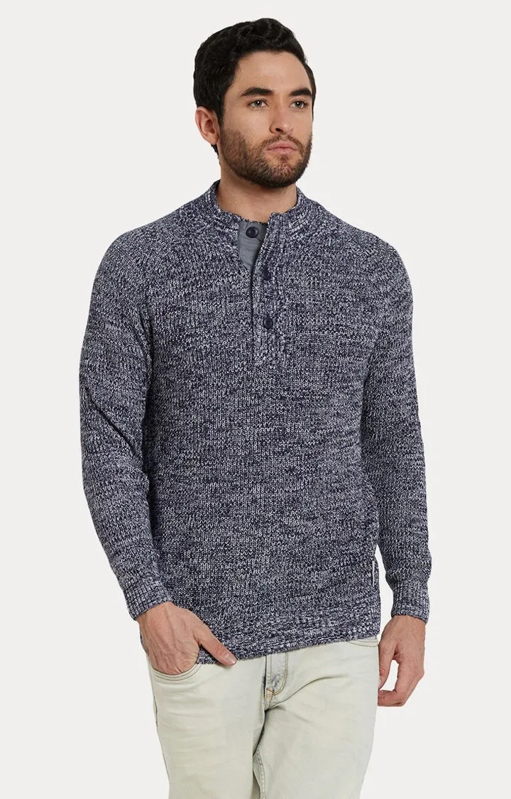 Spykar Blue Melange Slim Fit Sweaters