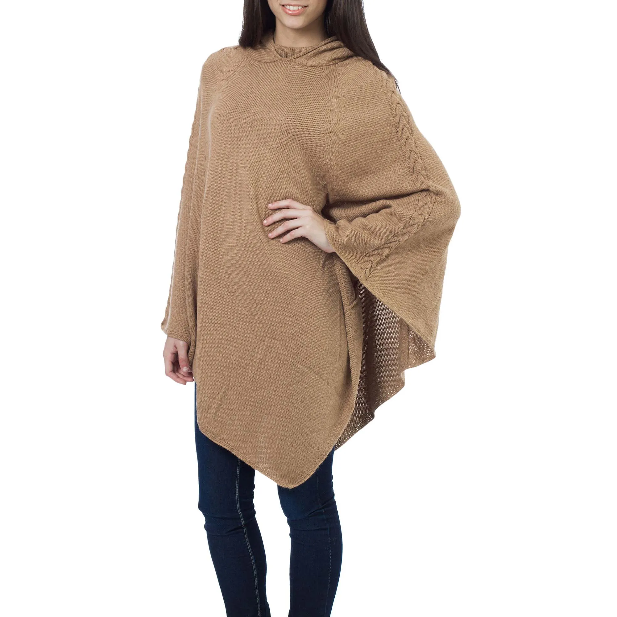 Tan Riding Hood Alpaca Blend Poncho