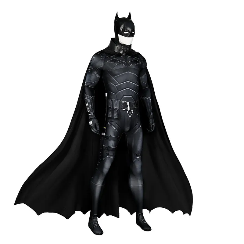 The Batman 2022 Suit Superhero Batman Bruce Wayne Cosplay Costume Jumpsuit Cape Mask