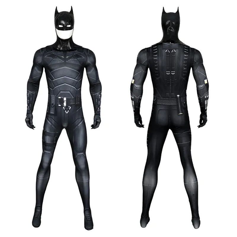 The Batman 2022 Suit Superhero Batman Bruce Wayne Cosplay Costume Jumpsuit Cape Mask