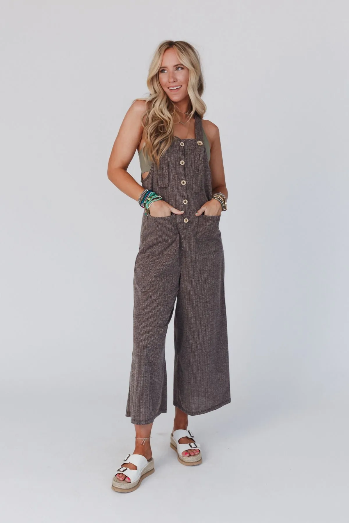 The Nest High Hopes Button Up Overalls - Brown