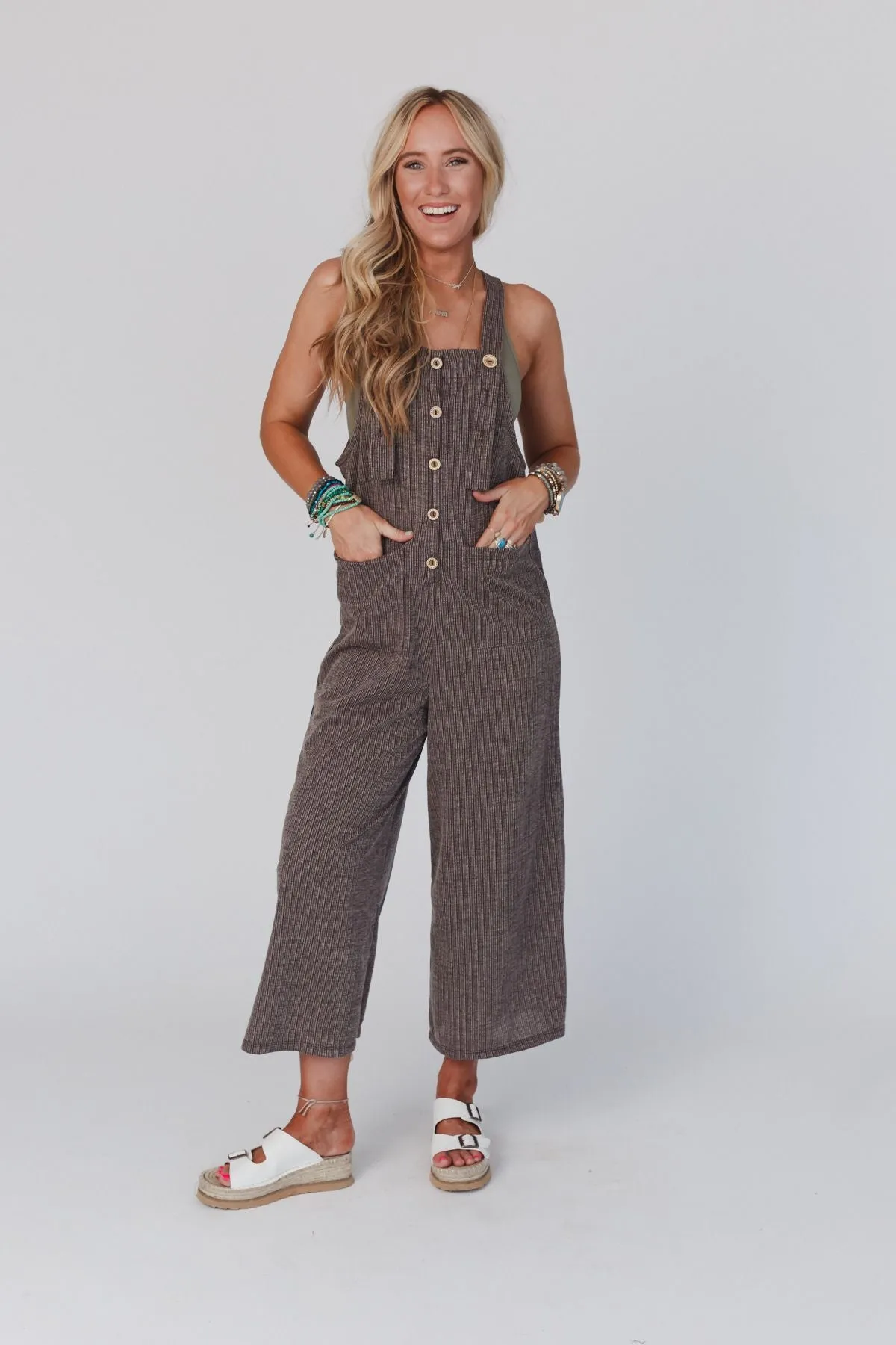 The Nest High Hopes Button Up Overalls - Brown