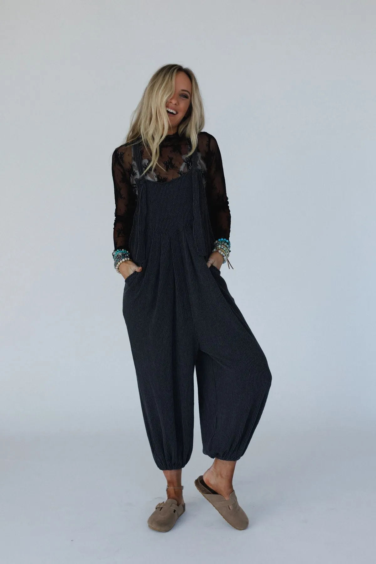 The Nest Tazzlynn Textured Jumpsuit - Charcoal