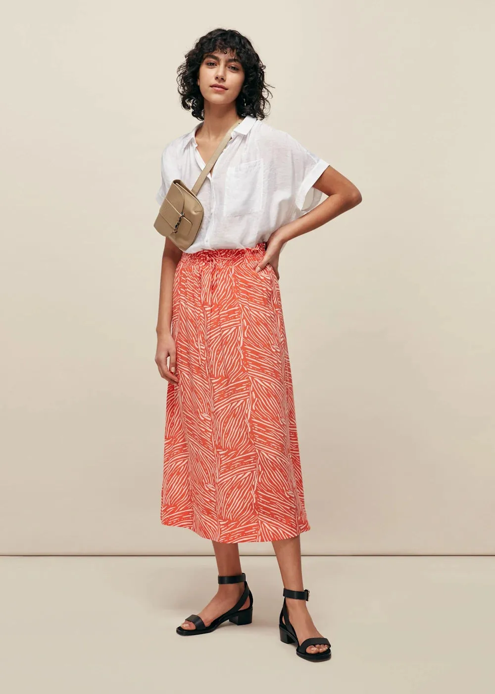 Tiger Palm Smocked Waist Skirt