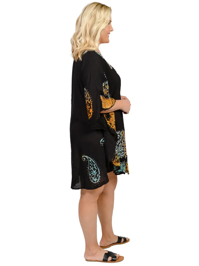 V neck Poncho with printed and embroidered embellishments