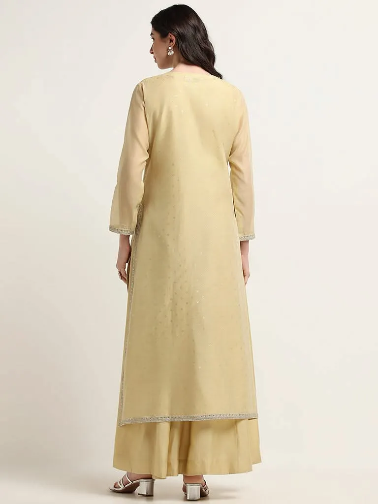 Vark Yellow Blended Linen Maxi Dress with Overlay Jacket Set