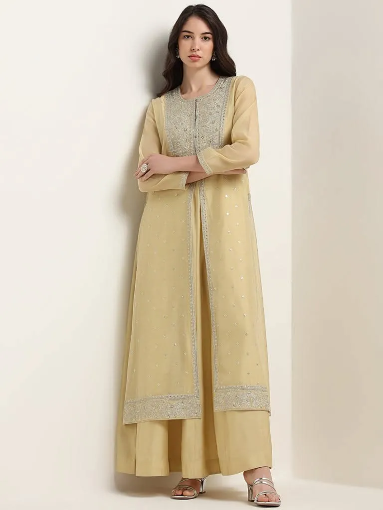 Vark Yellow Blended Linen Maxi Dress with Overlay Jacket Set