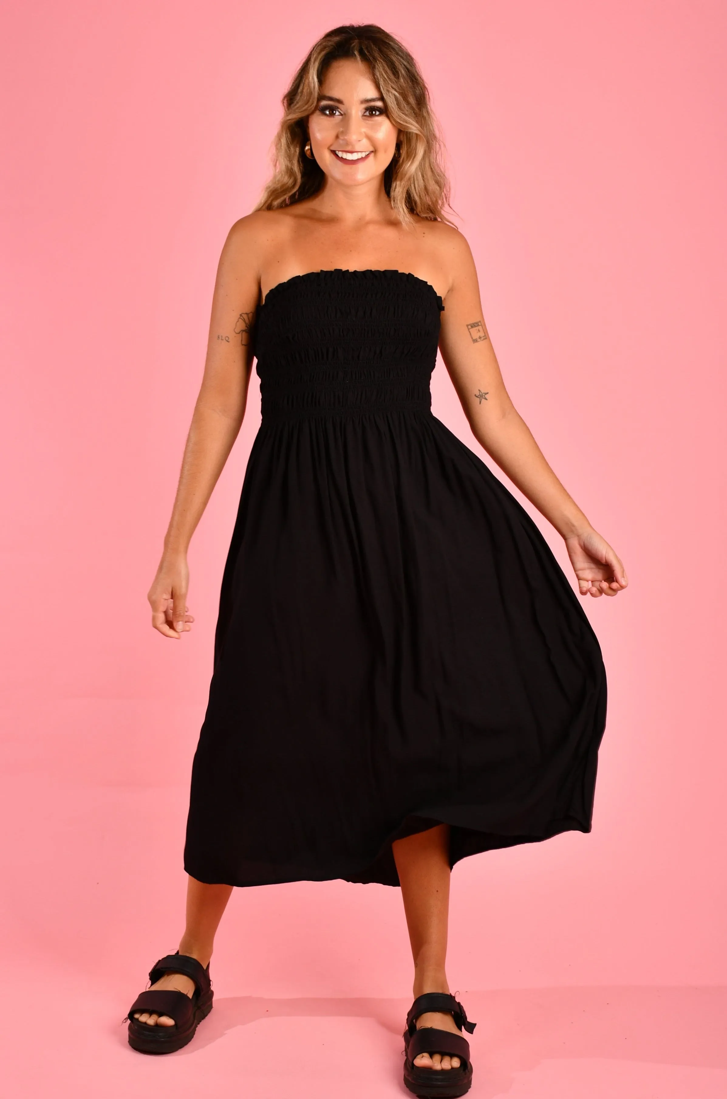 VGLD650 - LILY ROUCHED MAXI DRESS - BLACK