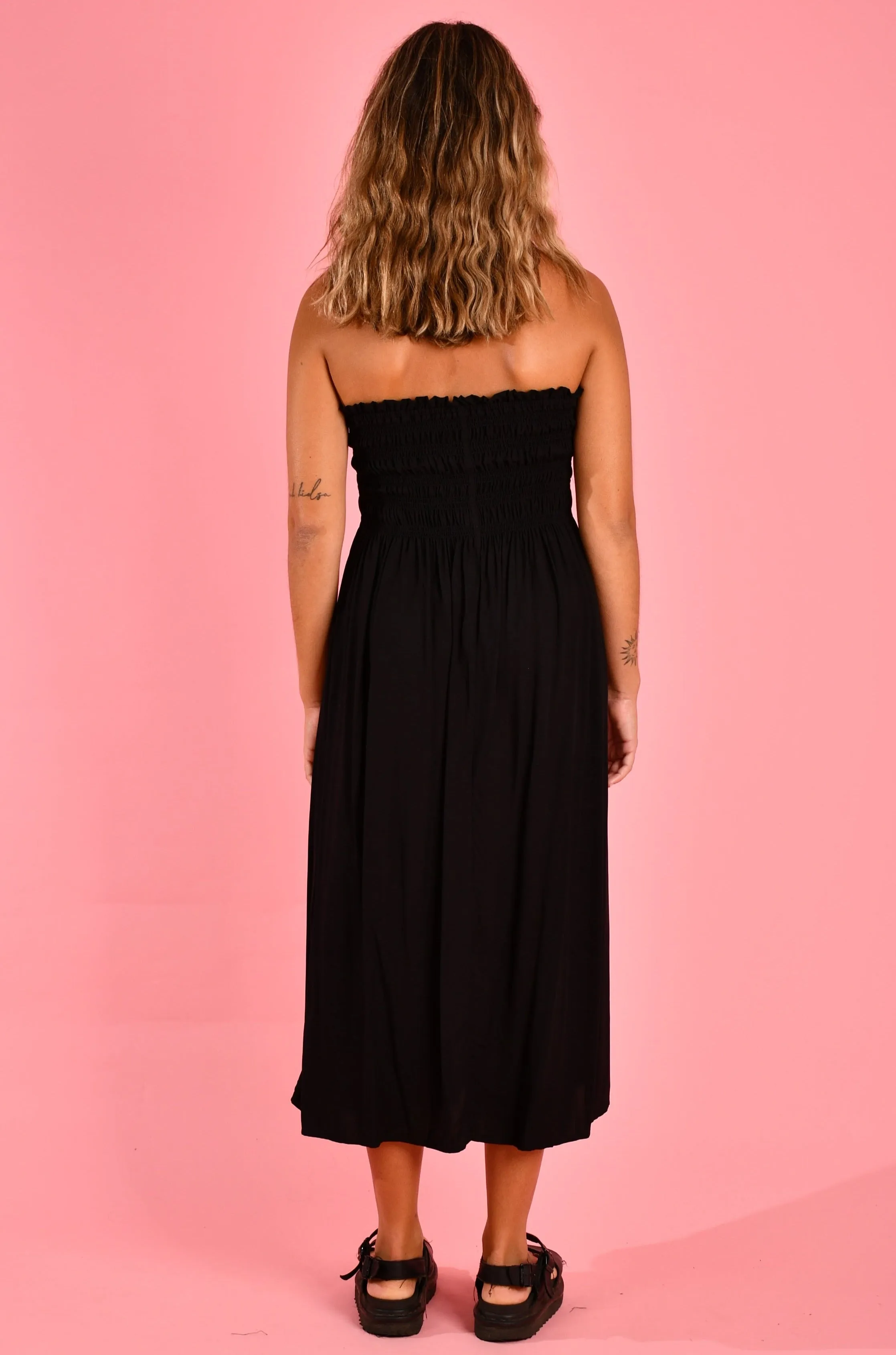 VGLD650 - LILY ROUCHED MAXI DRESS - BLACK