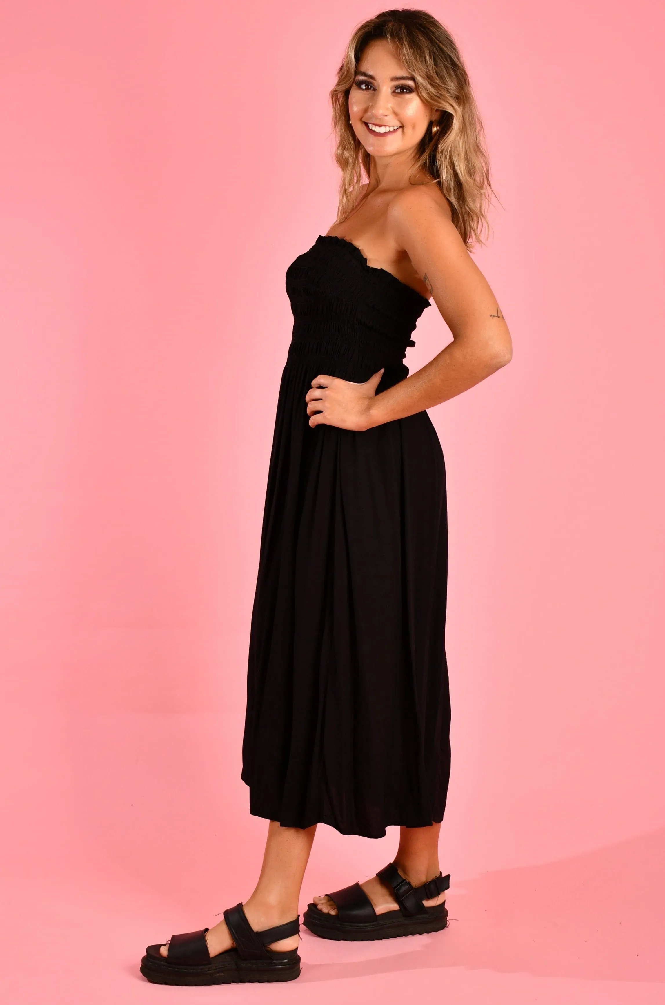 VGLD650 - LILY ROUCHED MAXI DRESS - BLACK