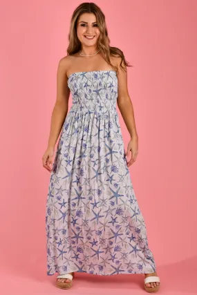 VGLD650 - LILY ROUCHED MAXI DRESS - SEA BLUE STARFISH