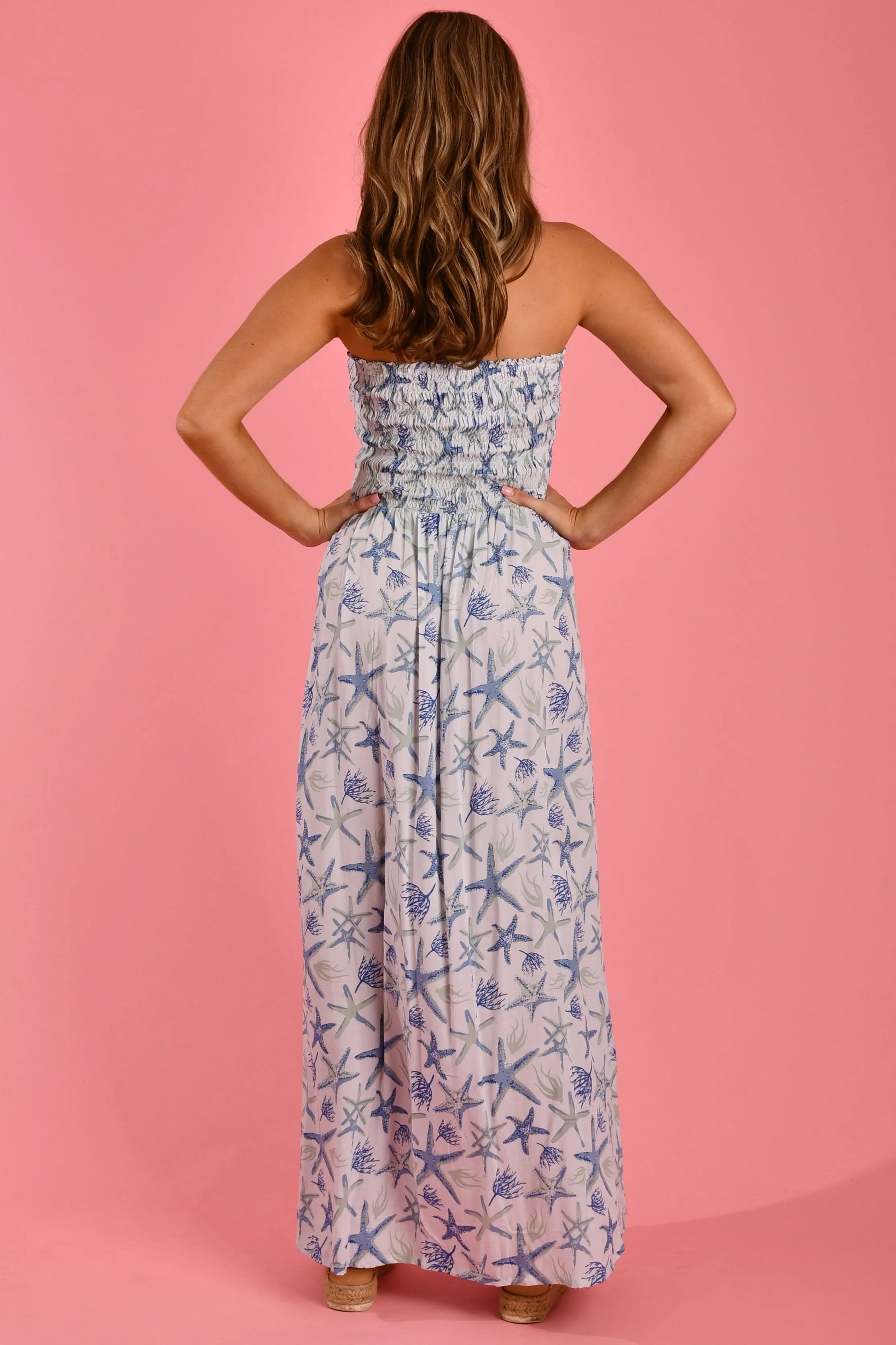 VGLD650 - LILY ROUCHED MAXI DRESS - SEA BLUE STARFISH