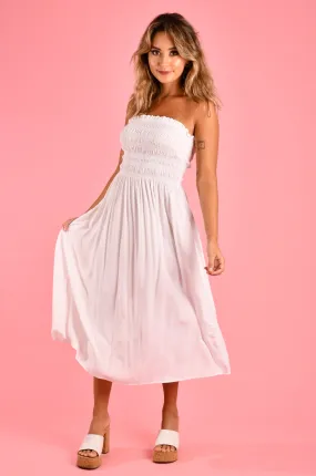 VGLD650 - LILY ROUCHED MAXI DRESS - WHITE