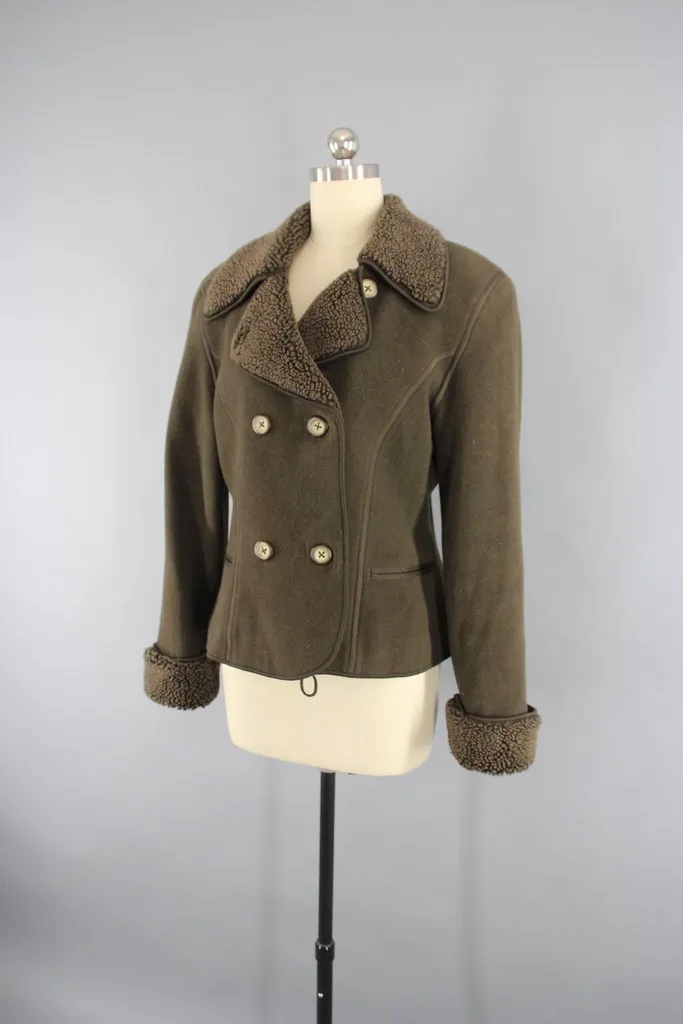 Vintage 1980s Army Green Military Style Jacket with Sherpa lining