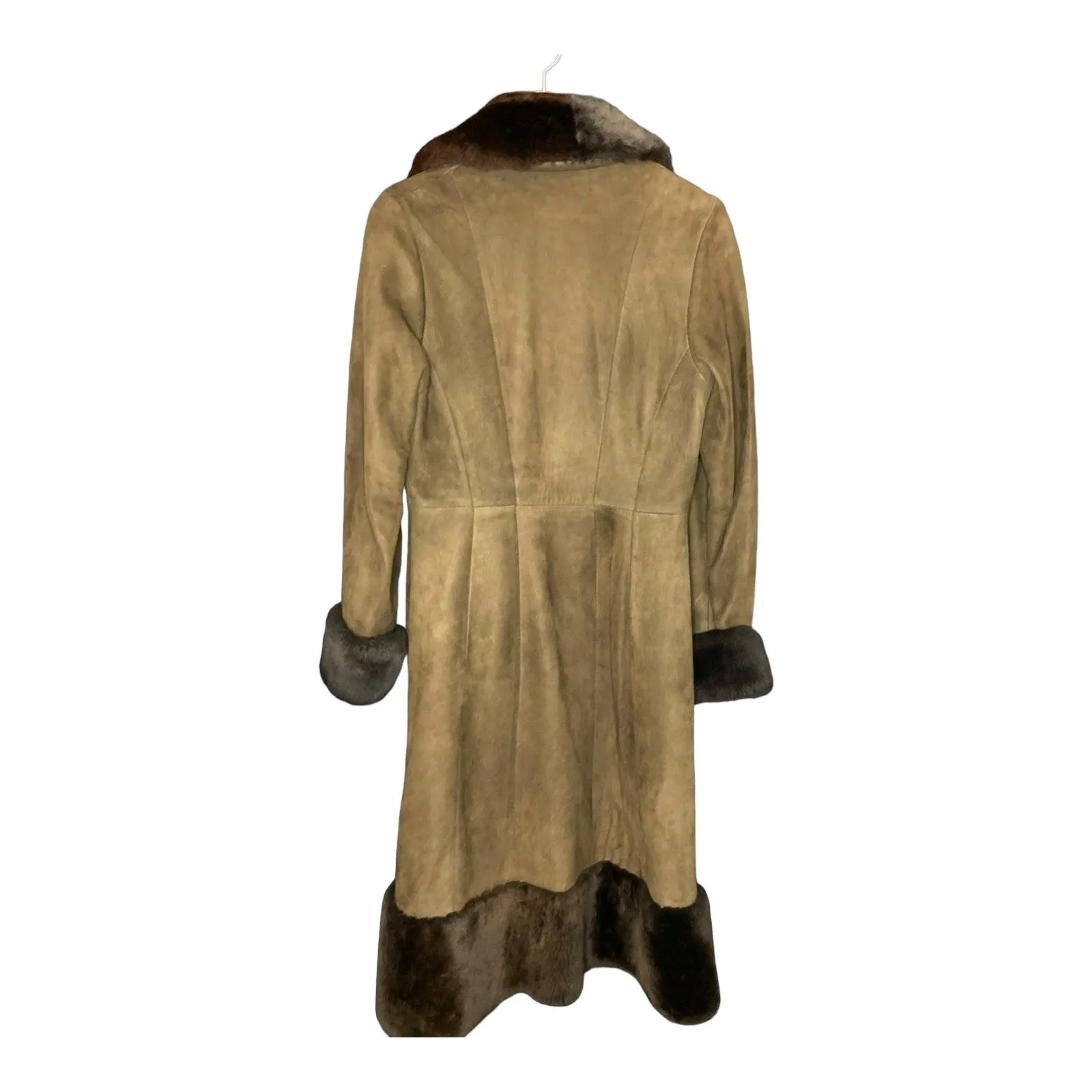 Vintage Suede Faux Fur Trimmed Brown Long Sleeved Coat UK Size 10