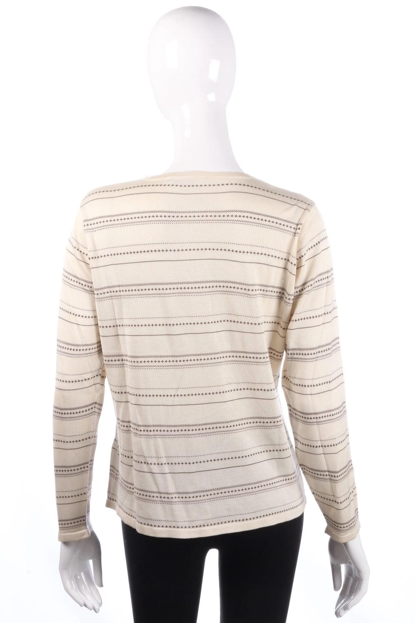 Viz-A-Viz 100% Silk Cardigan. Cream with Brown Pattern. Size 12