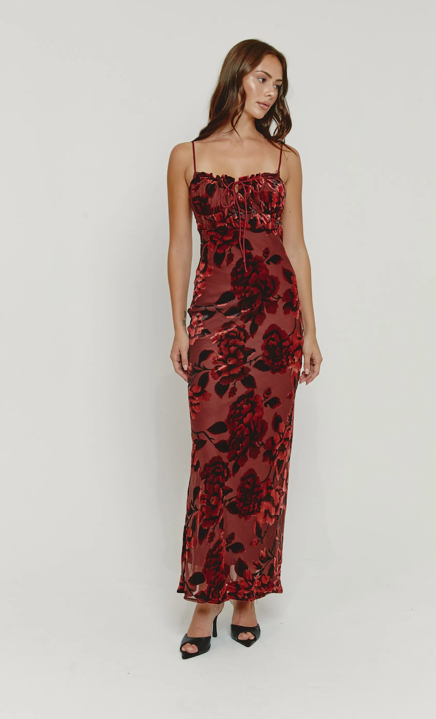 Wine Cup Detail Devore Maxi Dress