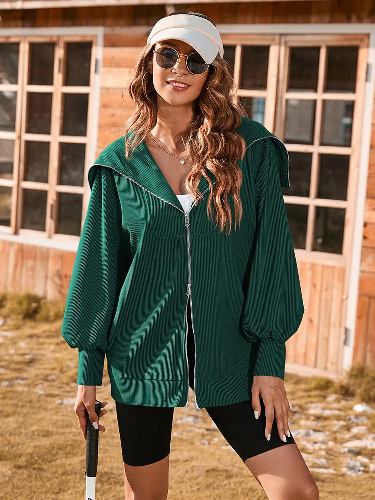 Women Long Sleeve Zipper Jackets Coat Casual Loose Fit Hoodie