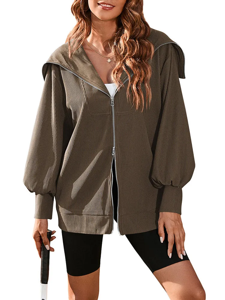 Women Long Sleeve Zipper Jackets Coat Casual Loose Fit Hoodie