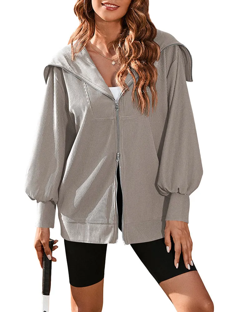 Women Long Sleeve Zipper Jackets Coat Casual Loose Fit Hoodie