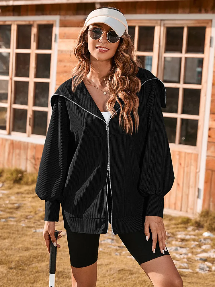 Women Long Sleeve Zipper Jackets Coat Casual Loose Fit Hoodie