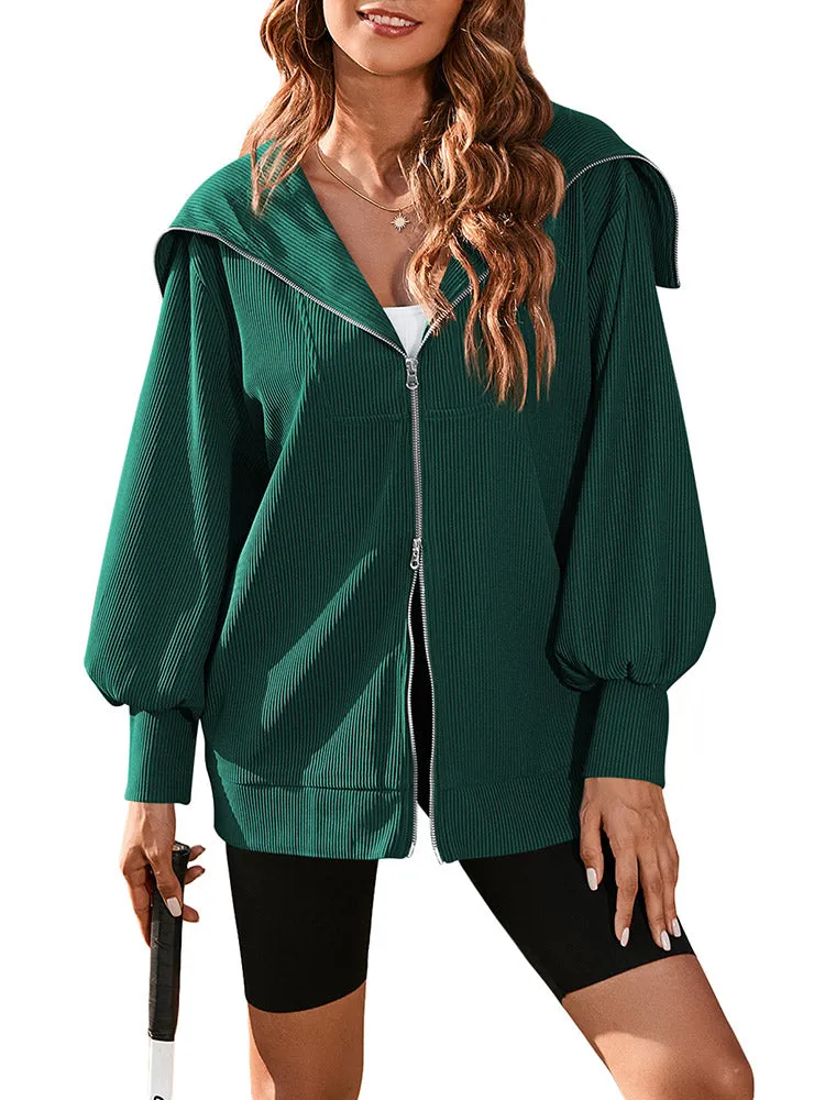 Women Long Sleeve Zipper Jackets Coat Casual Loose Fit Hoodie