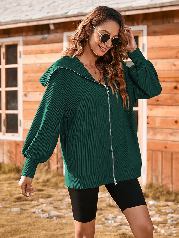 Women Long Sleeve Zipper Jackets Coat Casual Loose Fit Hoodie