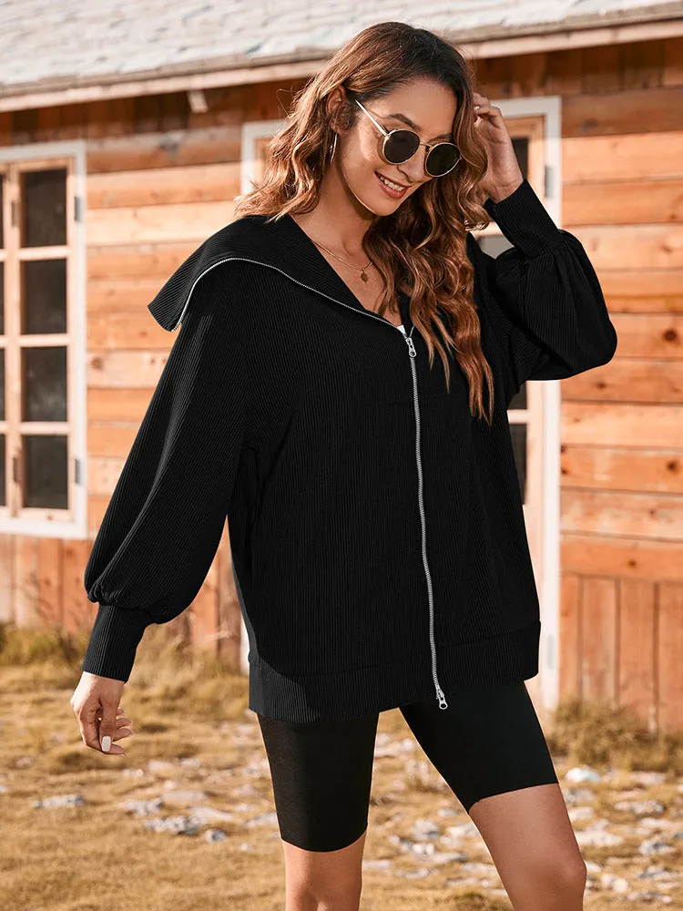 Women Long Sleeve Zipper Jackets Coat Casual Loose Fit Hoodie