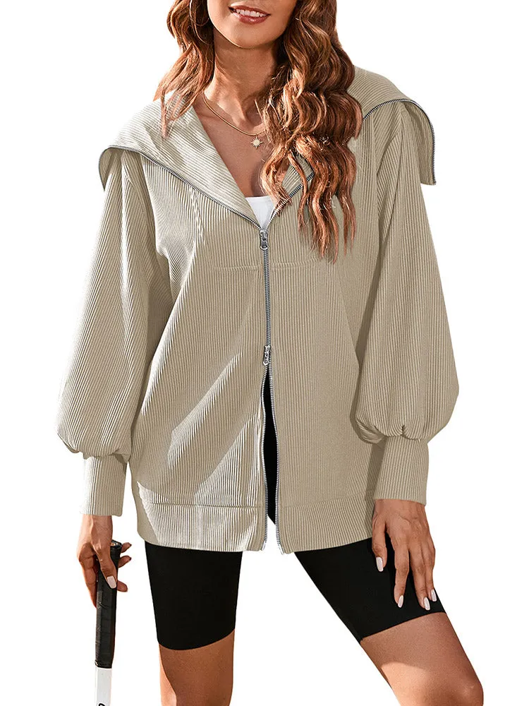 Women Long Sleeve Zipper Jackets Coat Casual Loose Fit Hoodie