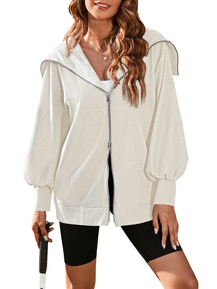 Women Long Sleeve Zipper Jackets Coat Casual Loose Fit Hoodie