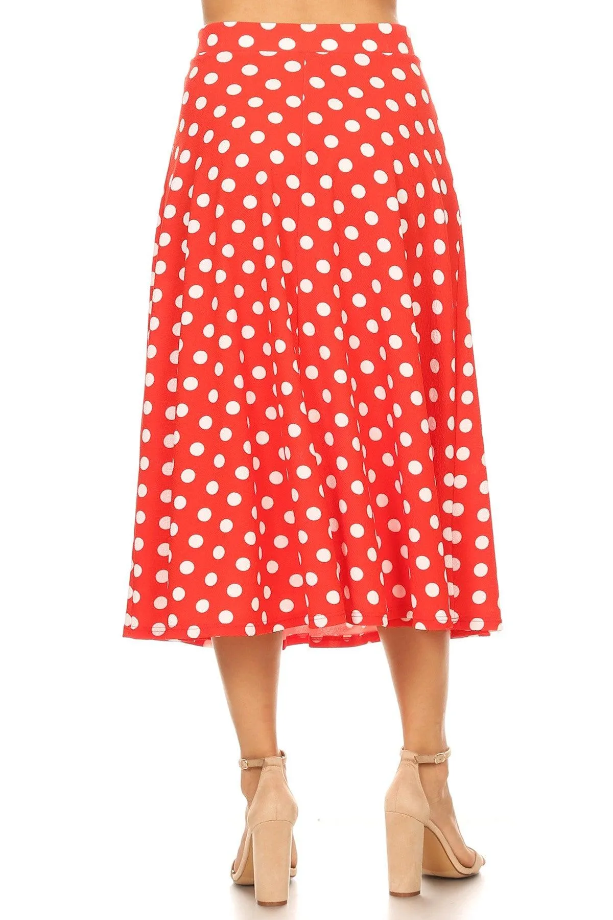 Women's A-Line Casual Flared Elastic Band Polka Dot Midi Skirt