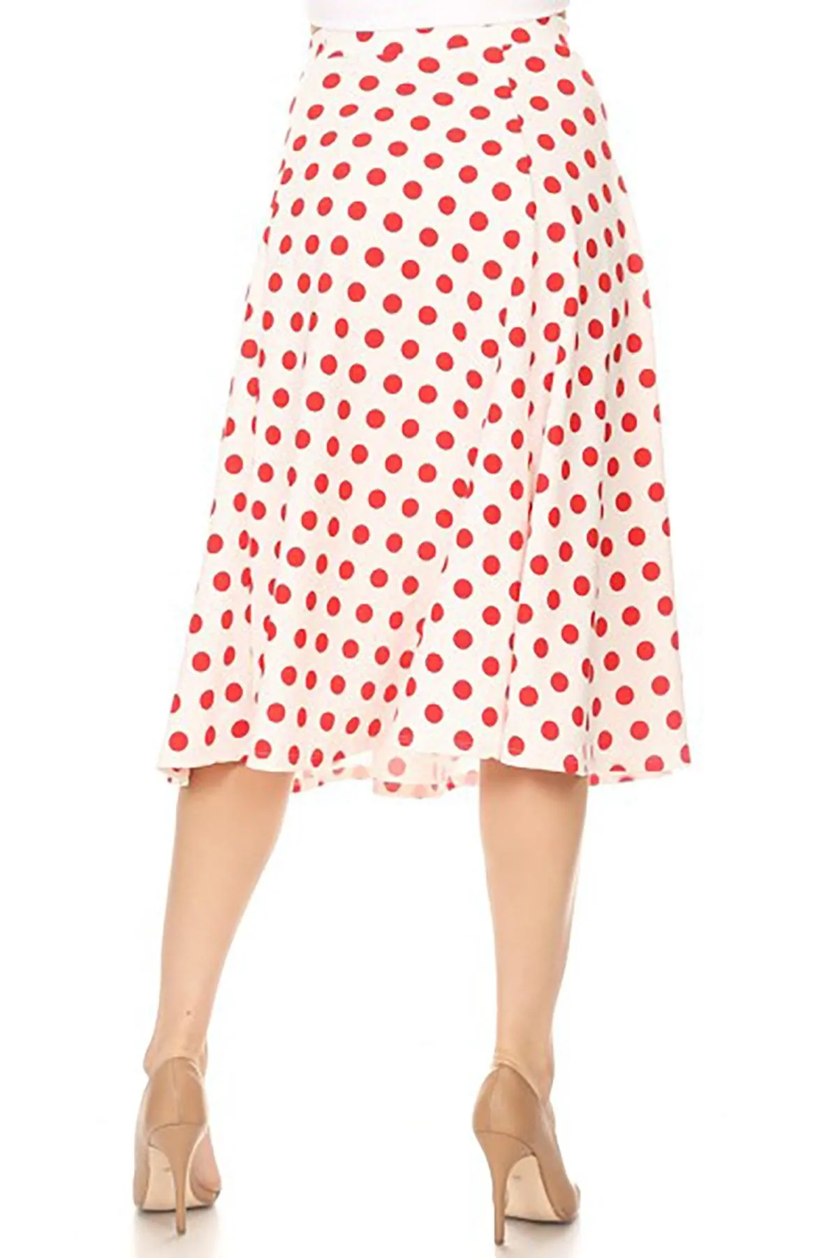 Women's A-Line Casual Flared Elastic Band Polka Dot Midi Skirt