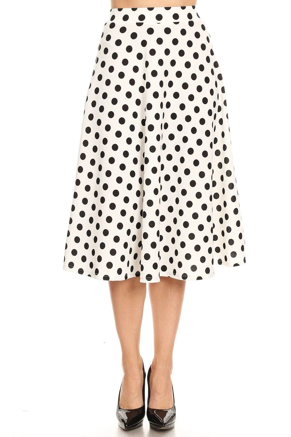 Women's A-Line Casual Flared Elastic Band Polka Dot Midi Skirt