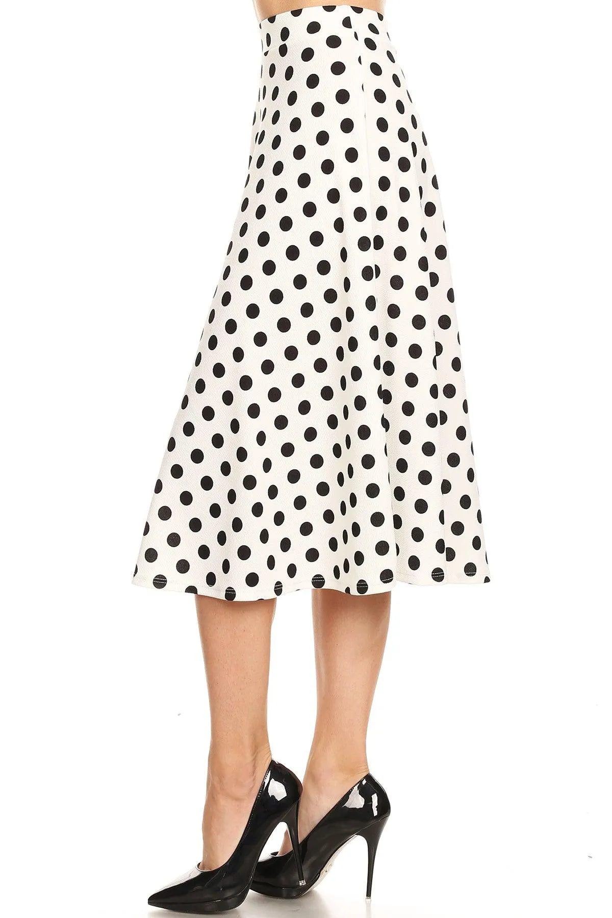 Women's A-Line Casual Flared Elastic Band Polka Dot Midi Skirt