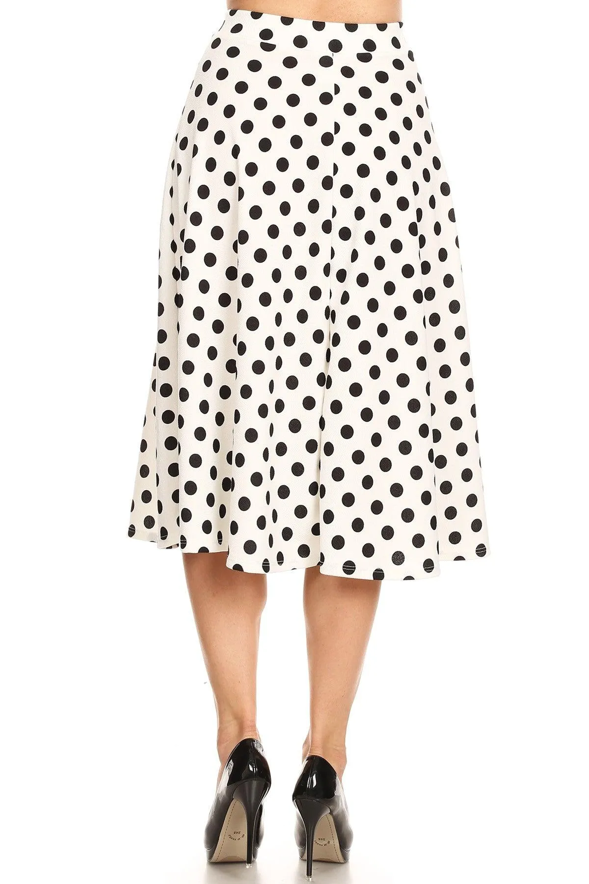 Women's A-Line Casual Flared Elastic Band Polka Dot Midi Skirt