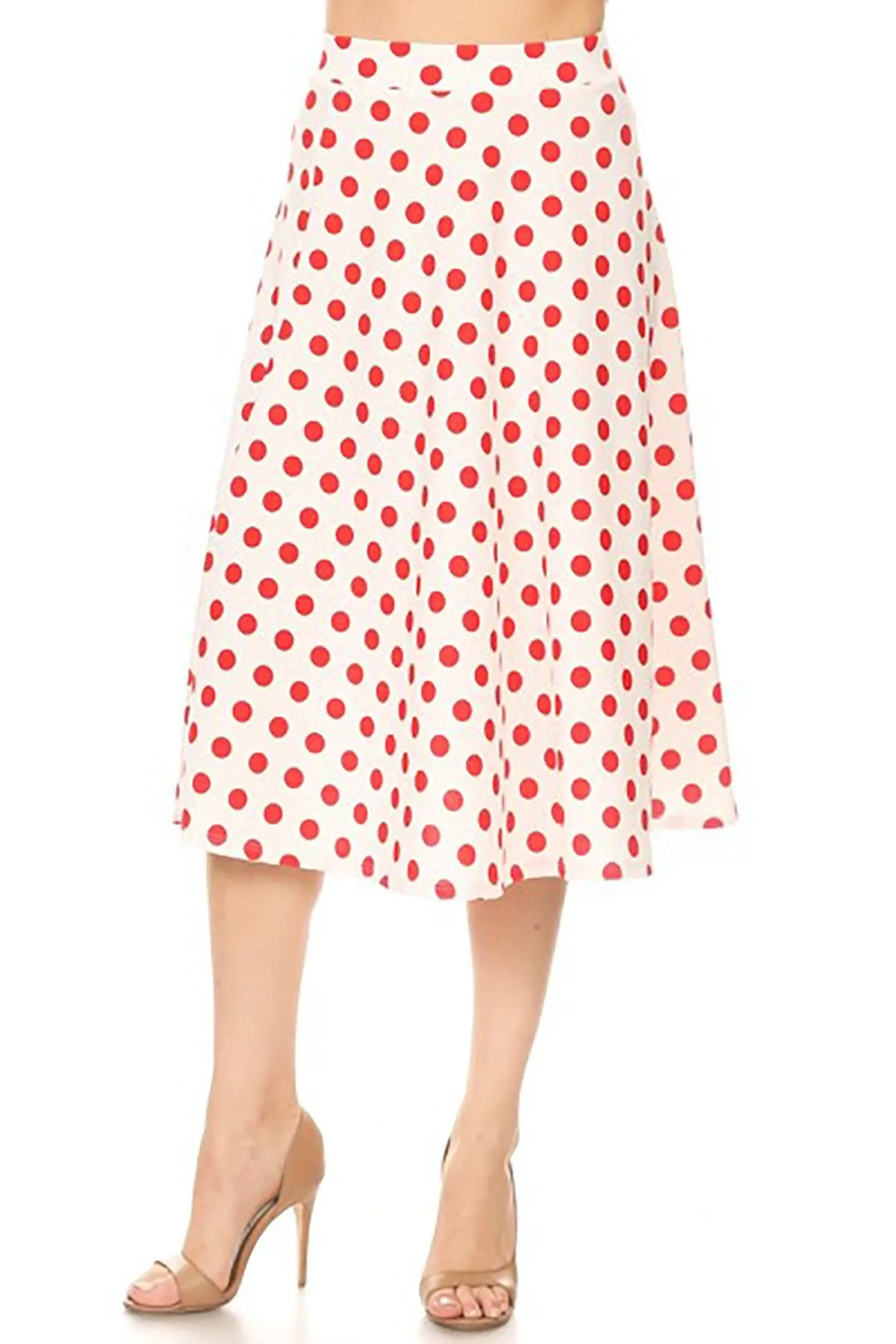 Women's A-Line Casual Flared Elastic Band Polka Dot Midi Skirt