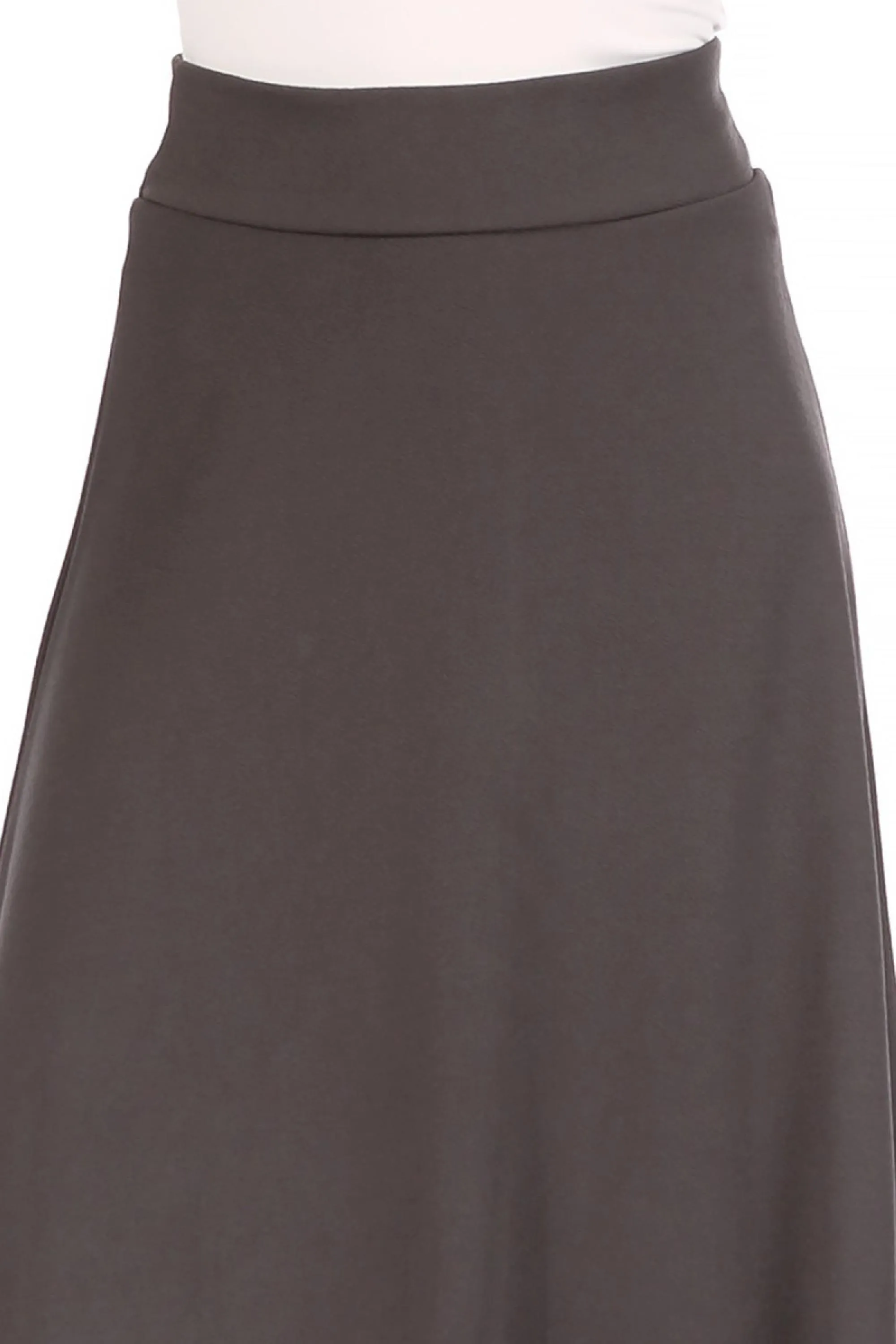 Women's Casual Solid High Waisted Flare A-line Midi Skirt with Elastic Waistband