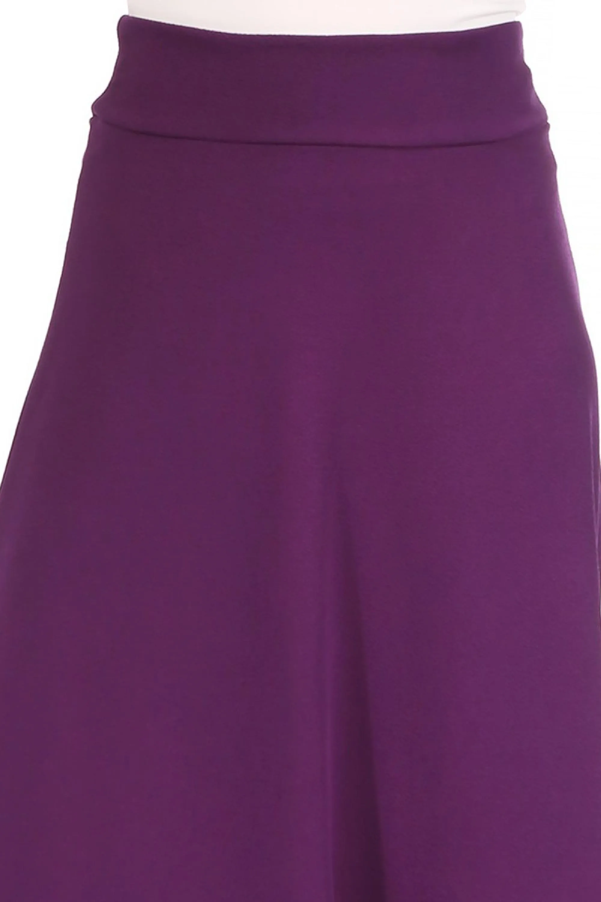 Women's Casual Solid High Waisted Flare A-line Midi Skirt with Elastic Waistband