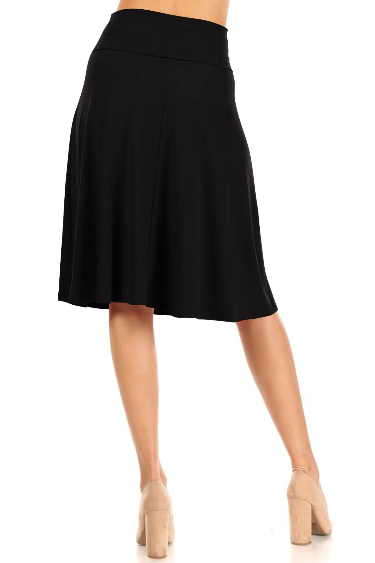 Women's Casual Stretch Basic Foldable High Waist Relaxed Fit A-Line Solid Midi Skirts