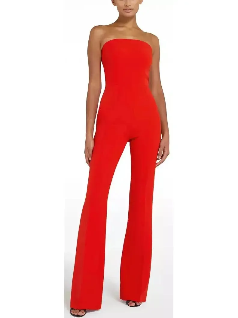 Women’s Cherry Red Cropped Cape and Myrine Jumpsuit Set