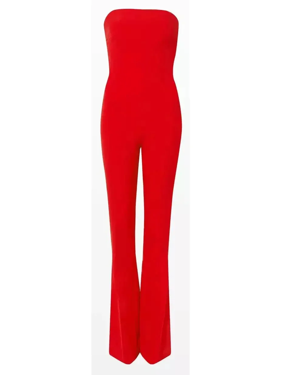 Women’s Cherry Red Cropped Cape and Myrine Jumpsuit Set