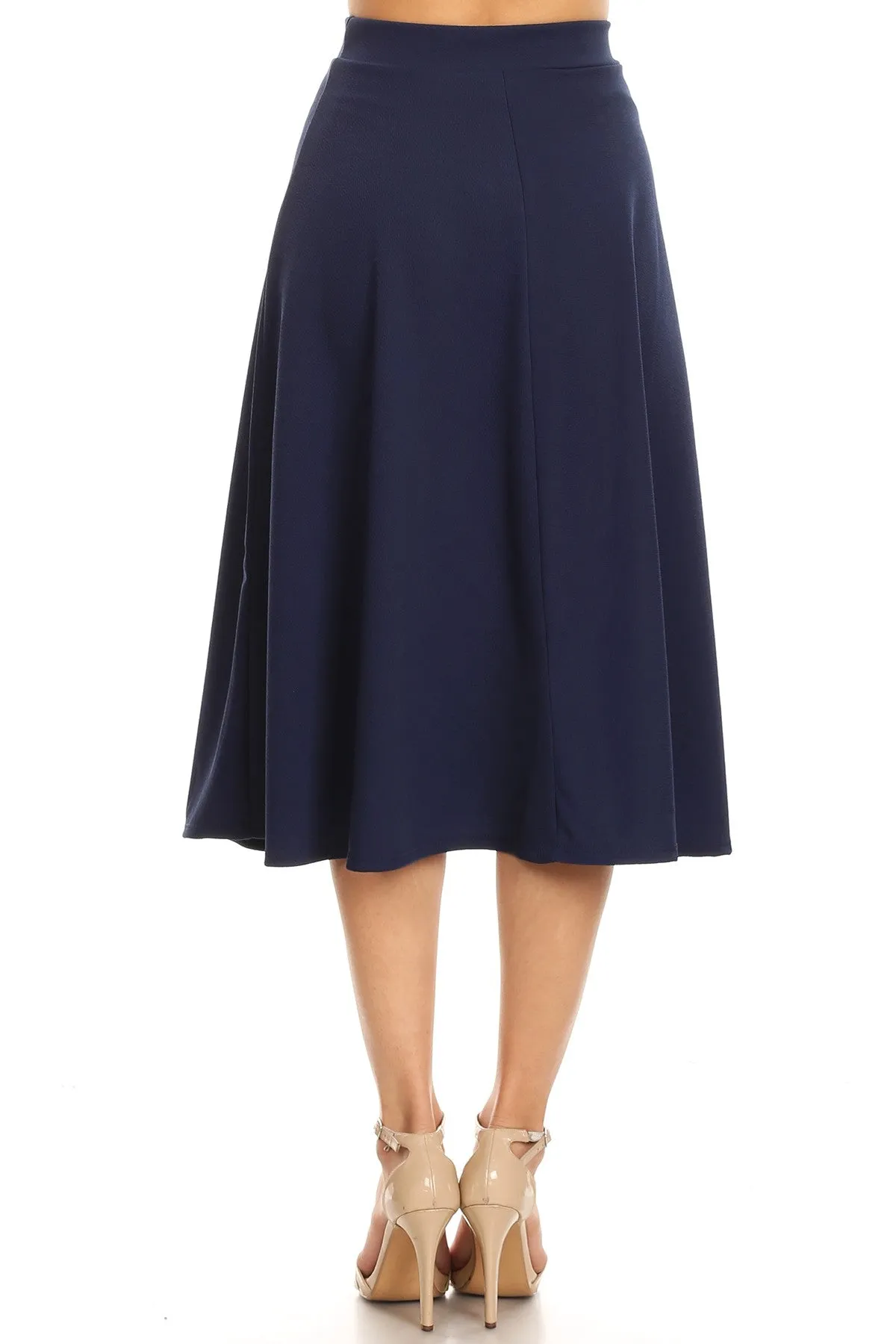 Women's Flared Lightweight Elastic Midi A-Line Skirt - Comfortable and Stylish