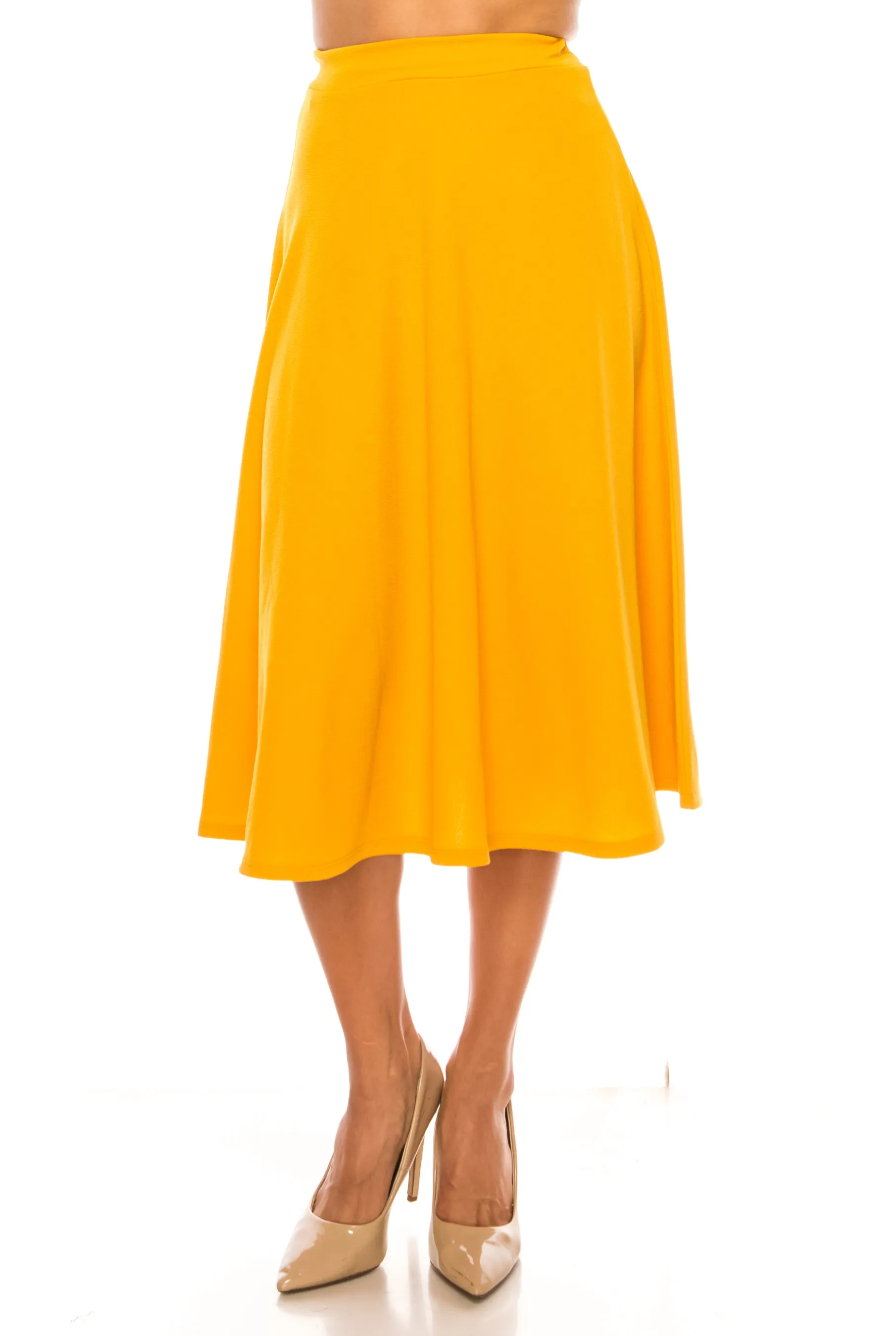 Women's Flared Lightweight Elastic Midi A-Line Skirt - Comfortable and Stylish