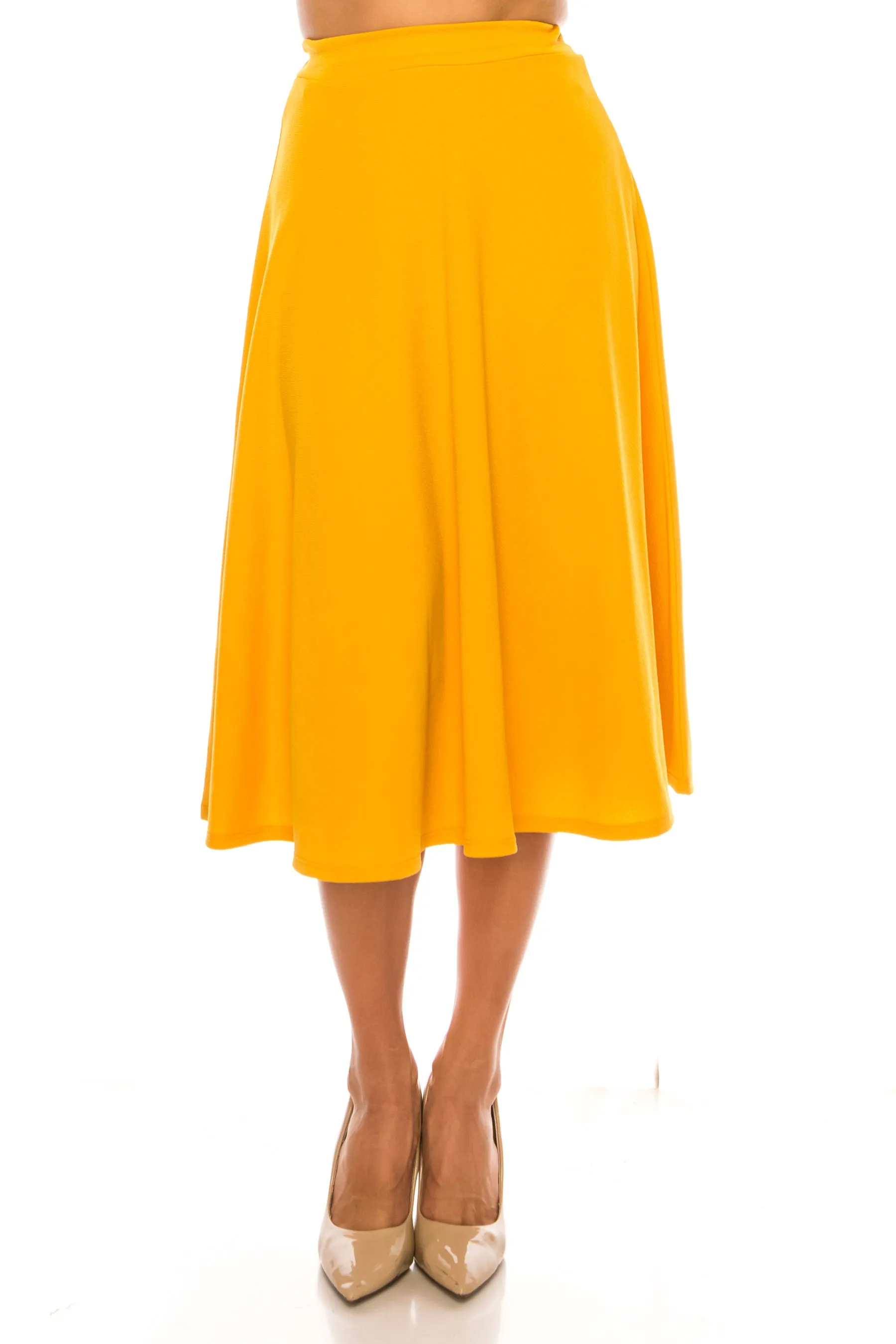 Women's Flared Lightweight Elastic Midi A-Line Skirt - Comfortable and Stylish