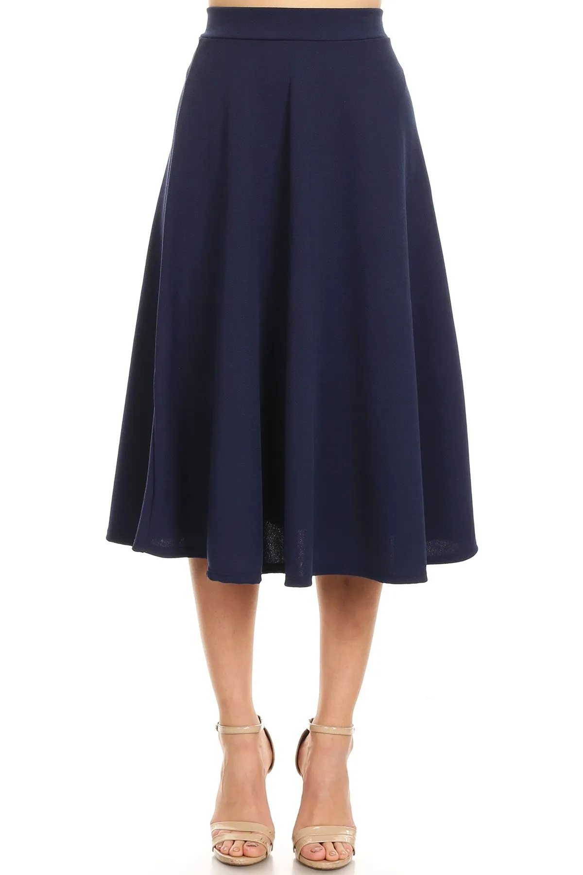 Women's Flared Lightweight Elastic Midi A-Line Skirt - Comfortable and Stylish