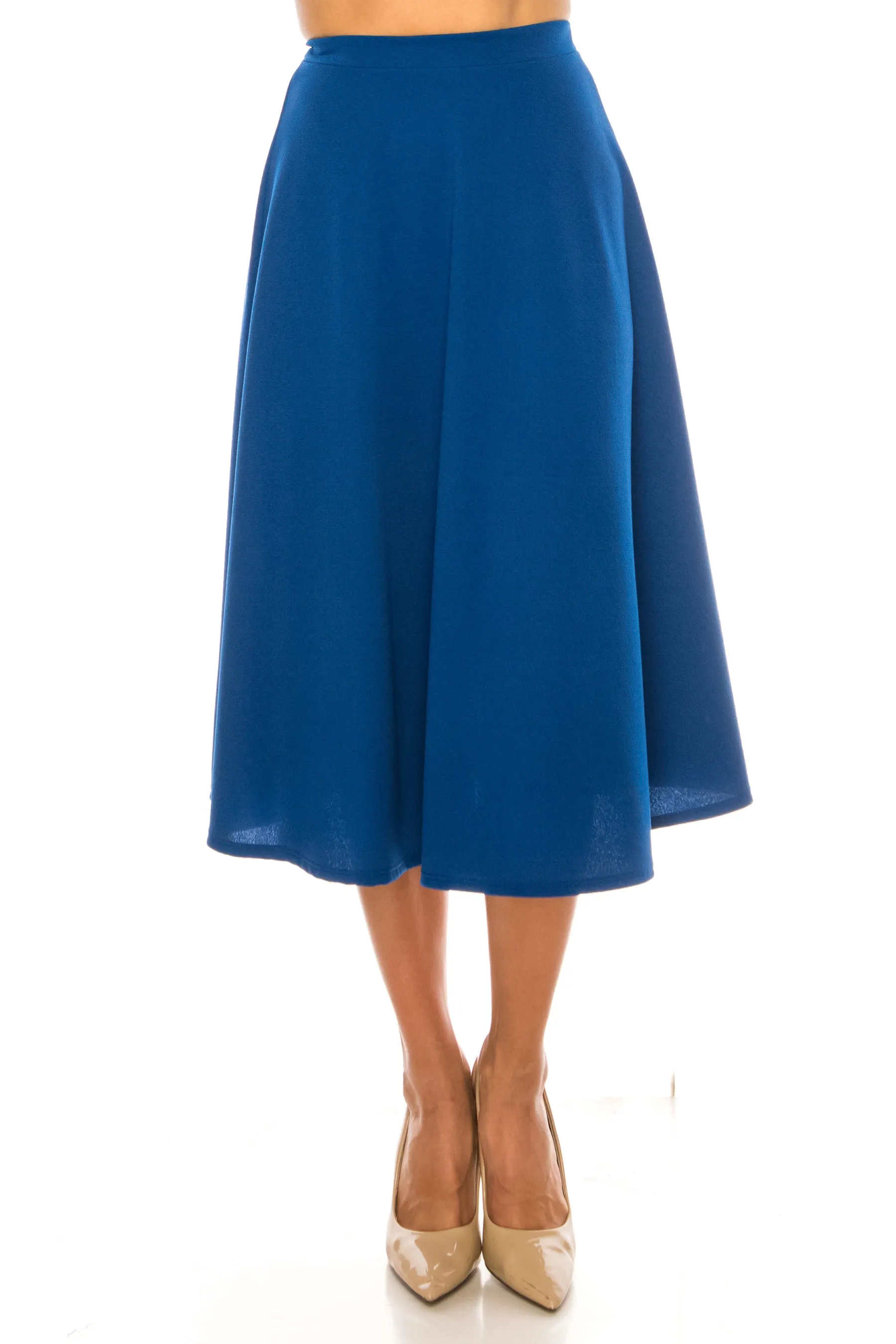 Women's Flared Lightweight Elastic Midi A-Line Skirt - Comfortable and Stylish