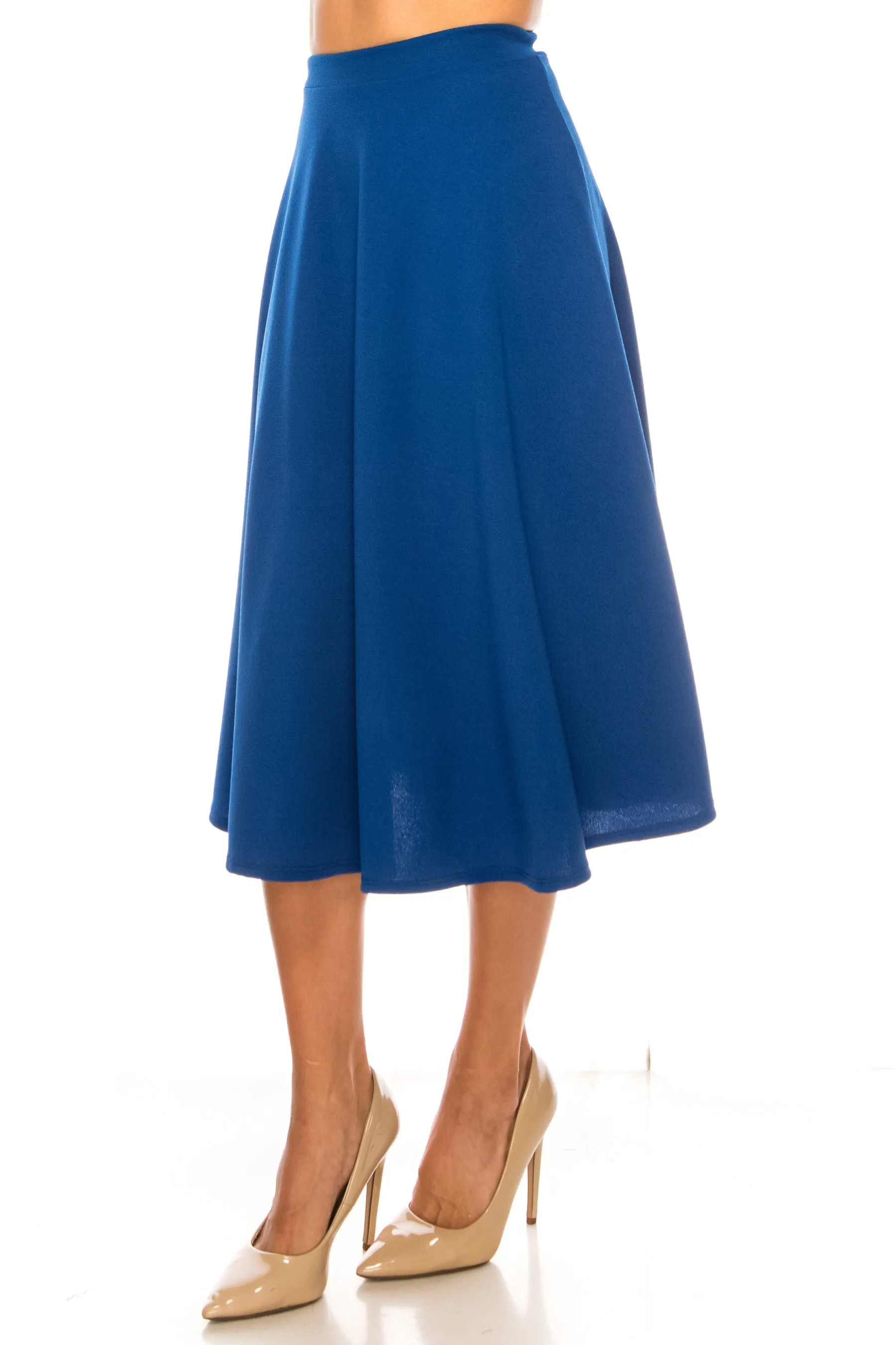 Women's Flared Lightweight Elastic Midi A-Line Skirt - Comfortable and Stylish