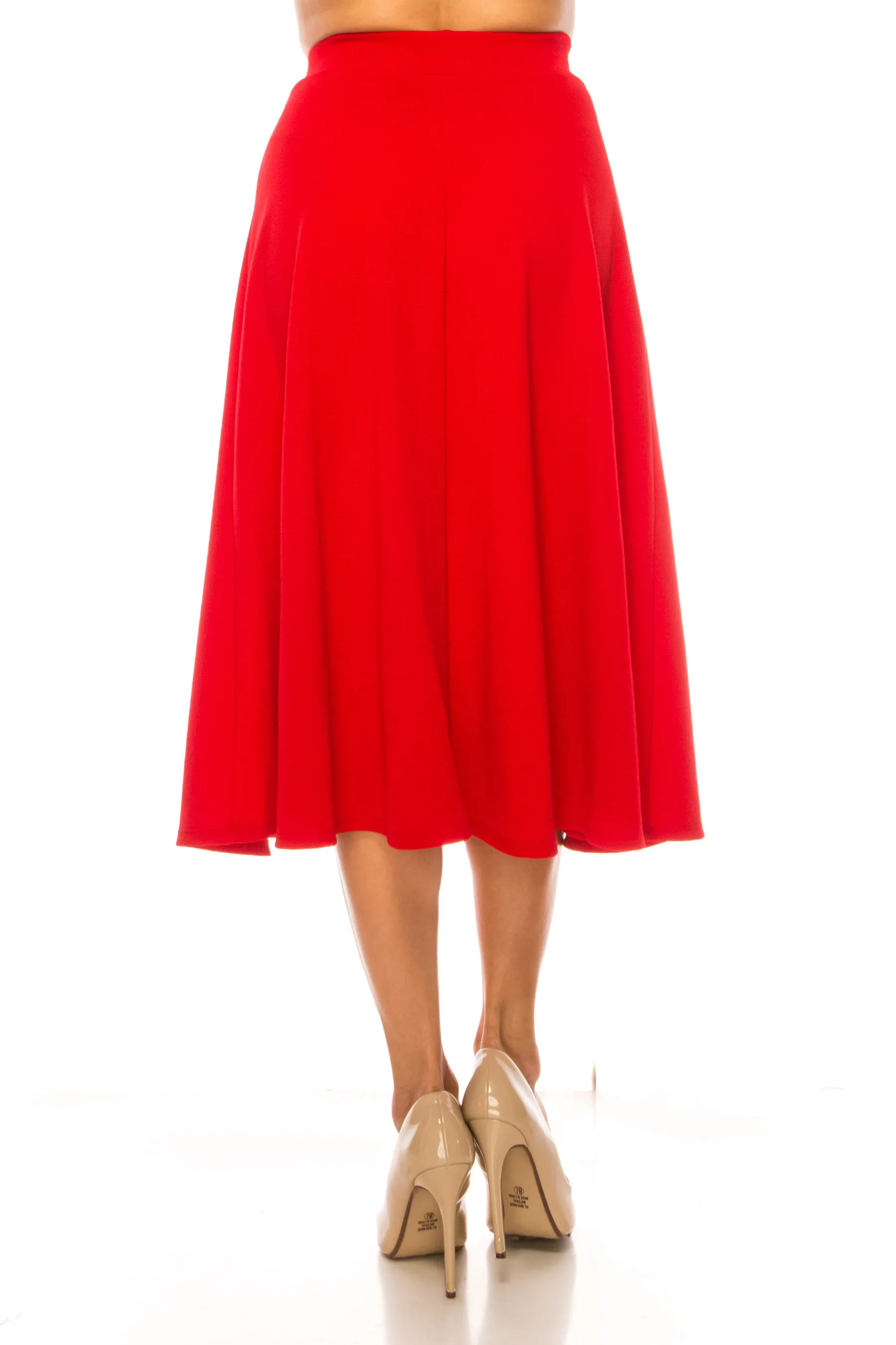 Women's Flared Lightweight Elastic Midi A-Line Skirt - Comfortable and Stylish